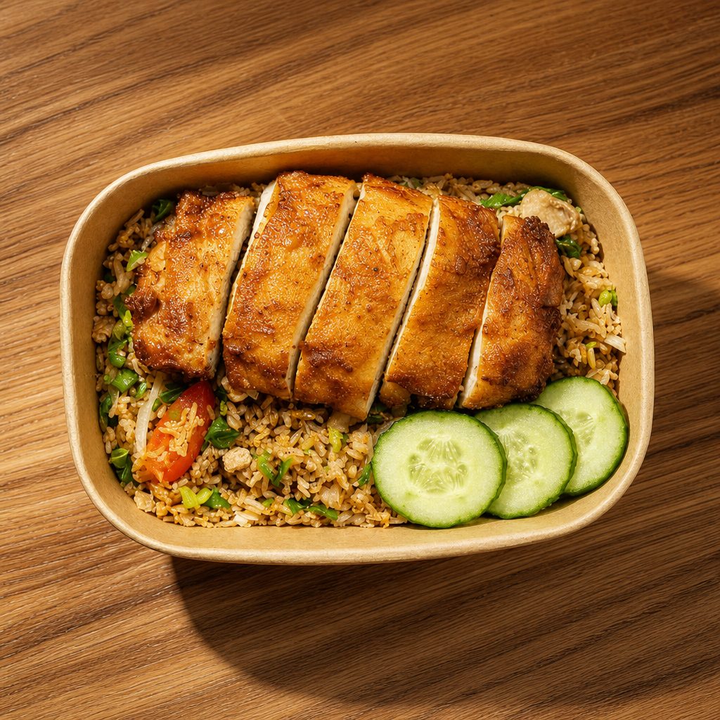 Khao Pad (Crispy chicken).